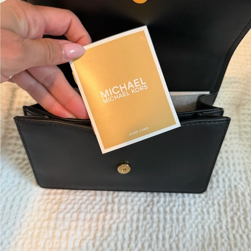 Michael Kors Black Leather Crossbody with Gold Chain Strap
